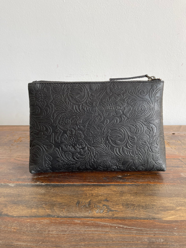 CollardManson Floral Black leather Pouch