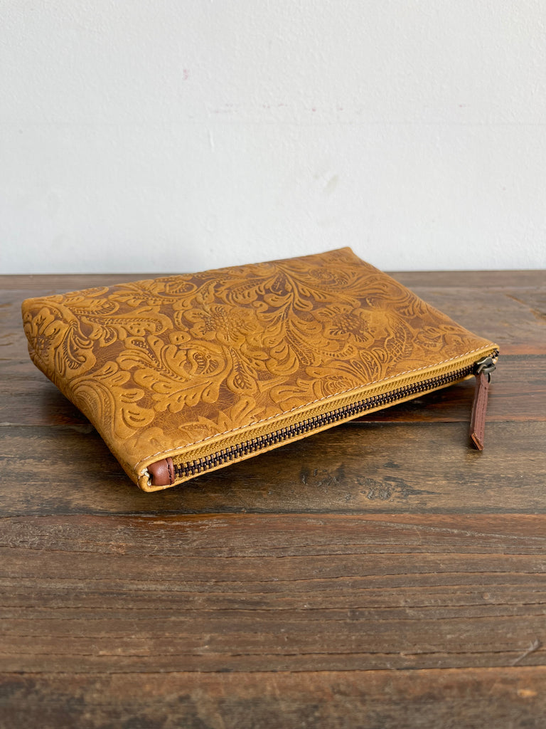 CollardManson Floral Tan leather Pouch