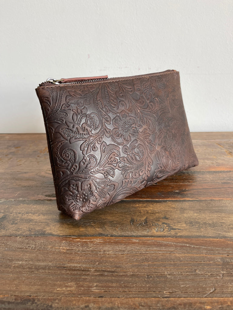 CollardManson Deep Brown Floral leather Pouch