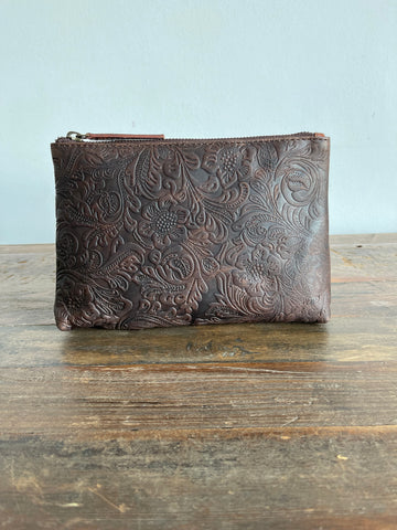 CollardManson Deep Brown Floral leather Pouch