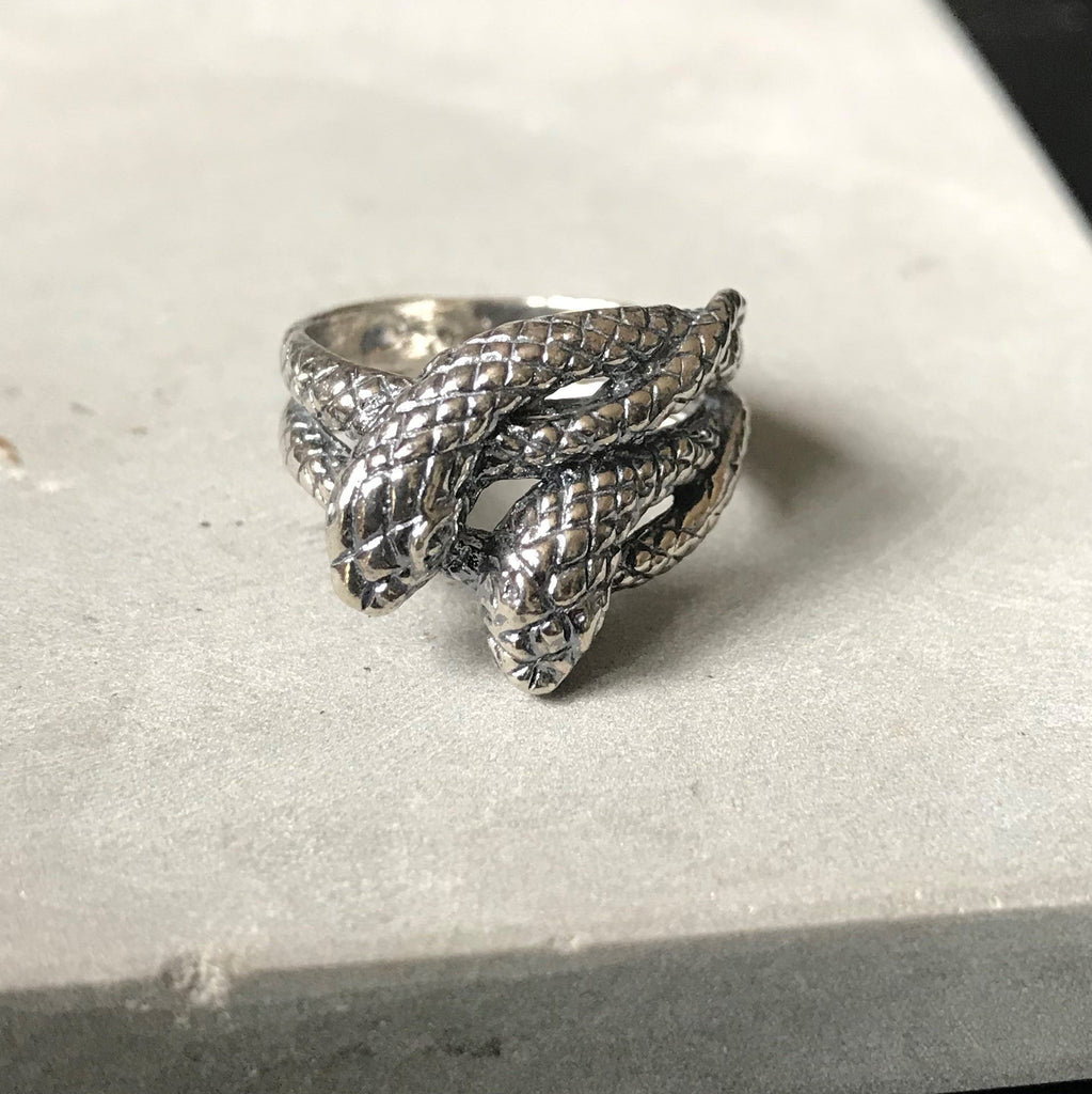 925 silver Double snake ring - Oxidised