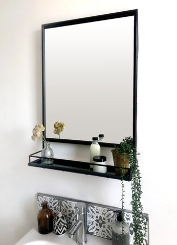 Theo Wall mirror with mini shelf black