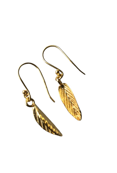 925 Silver Folded Leaf Earrings - Gold