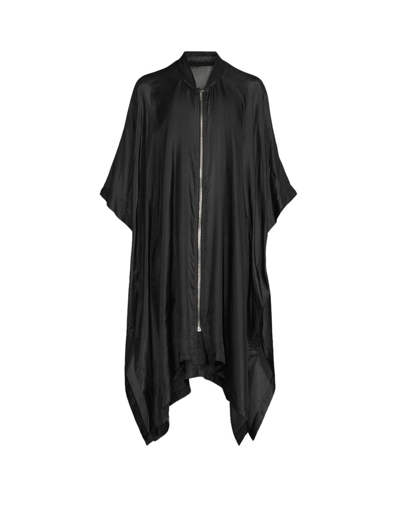 RICK OWENS SS24 LIDO SL PONCHO FLIGHT IN BLACK WASHED SILK HABOTAI