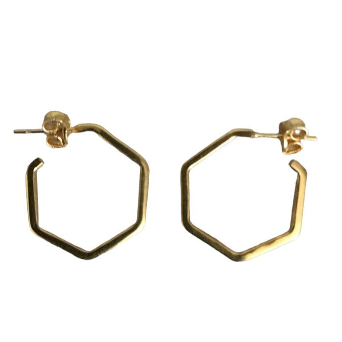 Gold plated 925 Silver small hexagon Earrings- gold