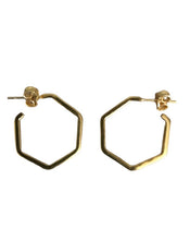 Gold plated 925 Silver small hexagon Earrings- gold