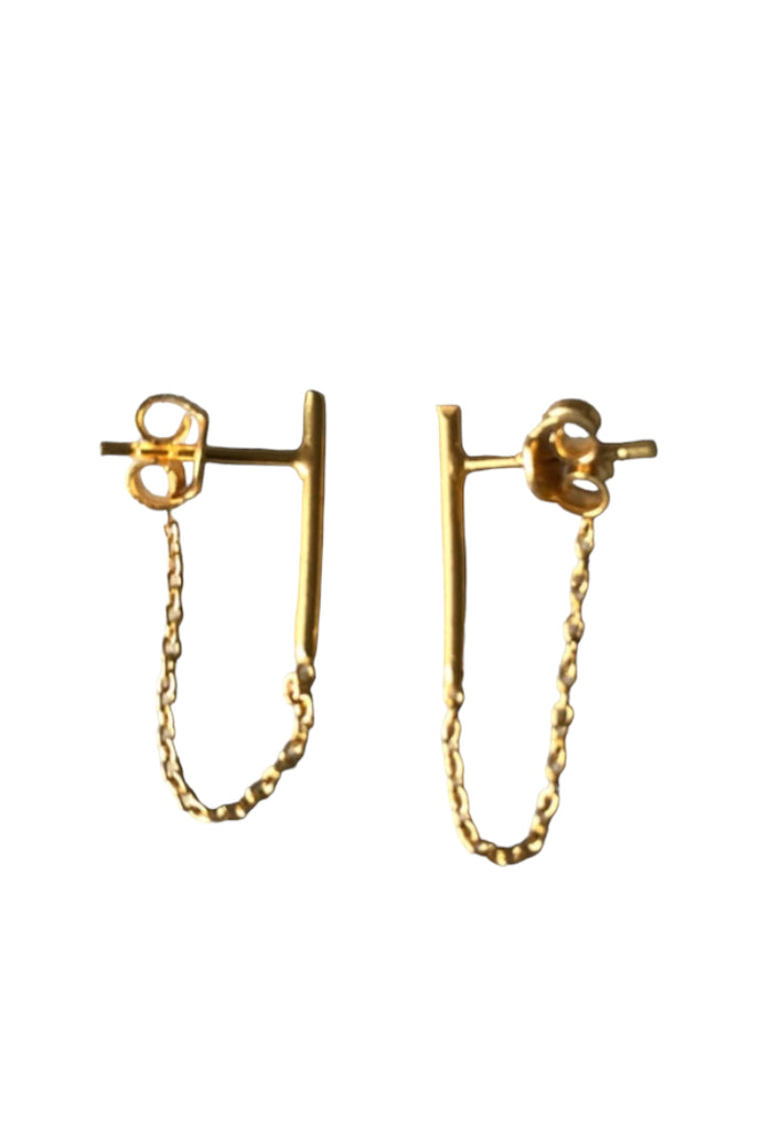 925 Silver Bar Chain Earrings - Gold