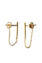 925 Silver Bar Chain Earrings - Gold
