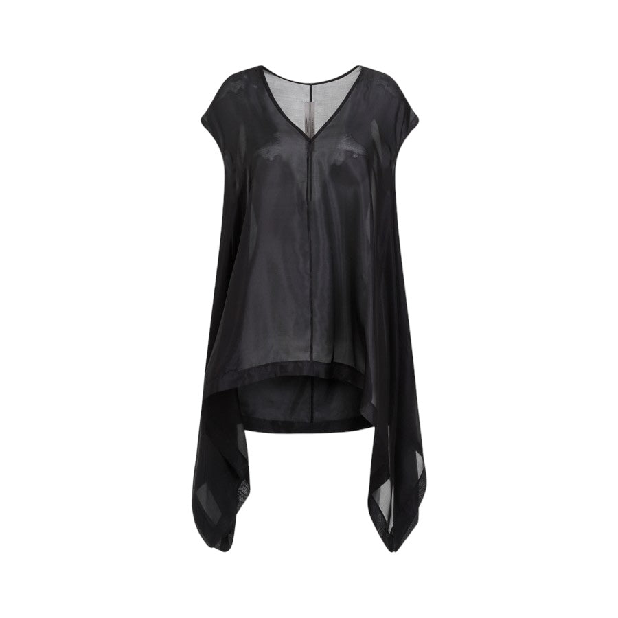 RICK OWENS SS24 LIDO FAUN TOP IN BLACK WASHED SILK HABOTAI