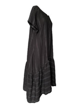 WDTS Black Linen with grey thread Seam Detail Frilled Hem Dress