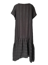 WDTS Black Linen with grey thread Seam Detail Frilled Hem Dress