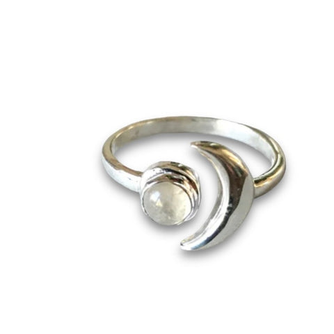 925 Silver rainbow moonstone moon ring