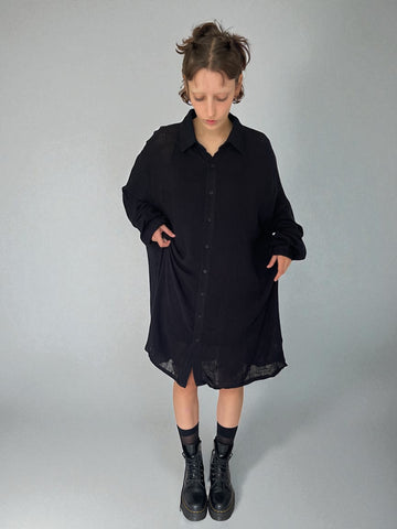 WDTS Shirt Dress in Cotton/Linen  - Black