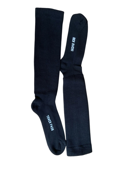 RICK OWENS FW26 TOWER GLITTER SOCKS IN BLACK/PEARL COTTON KNIT