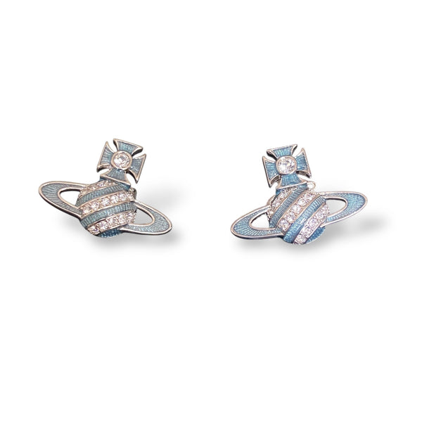 Vivienne Westwood Assita Bas Relief Earrings Blue Enamel
