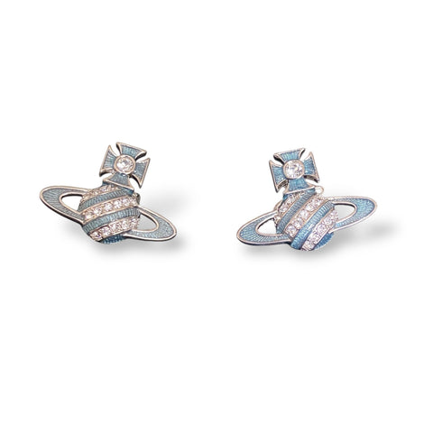 Vivienne Westwood Assita Bas Relief Earrings Blue Enamel