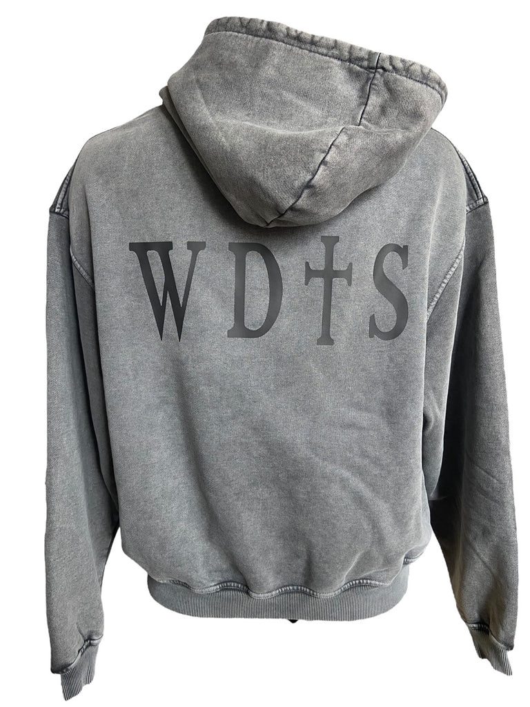 WDTS Heavyweight Unisex HOODED SWEATSHIRT distressed charcoal