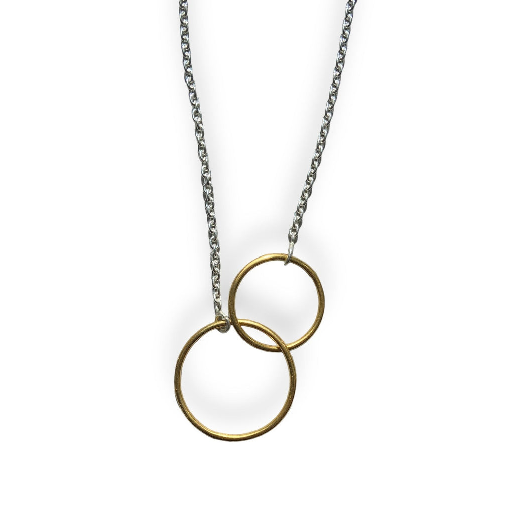 Double hoop Necklace - silver chain with gold hoop