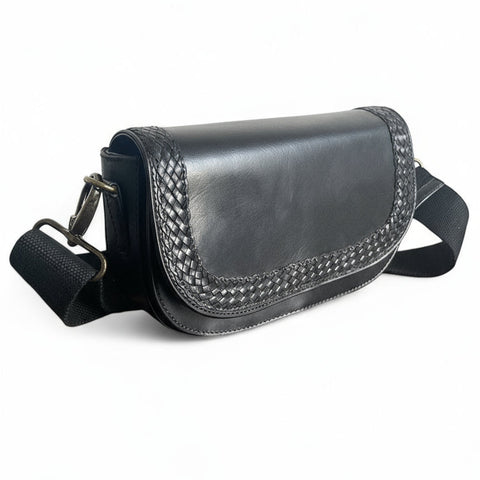 Lena Leather Clutch -  Black