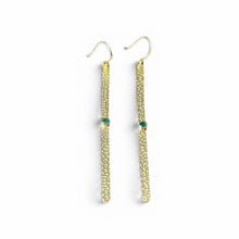 Long Hammered 925 Earrings - Gold Plated with Aventurine Stone
