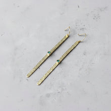 Long Hammered 925 Earrings - Gold Plated with Aventurine Stone