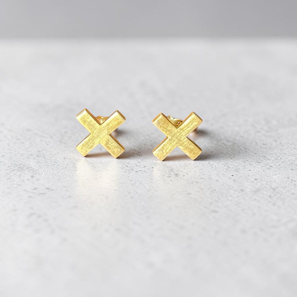 925 Brushed Gold plated X Studs