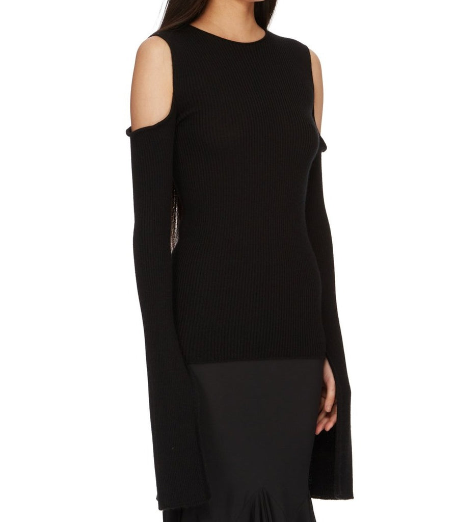 RICK OWENS SS24 LIDO CAPE SLEEVE KNIT IN BLACK LIGHTWEIGHT RIBBED KNIT