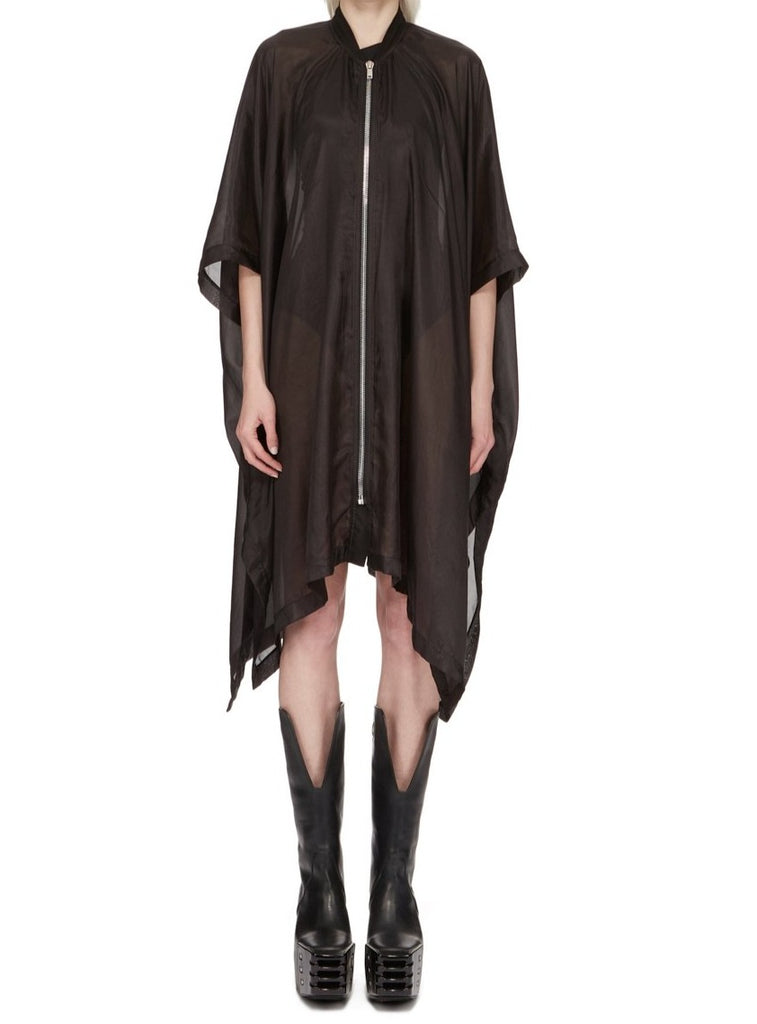 RICK OWENS SS24 LIDO SL PONCHO FLIGHT IN BLACK WASHED SILK HABOTAI