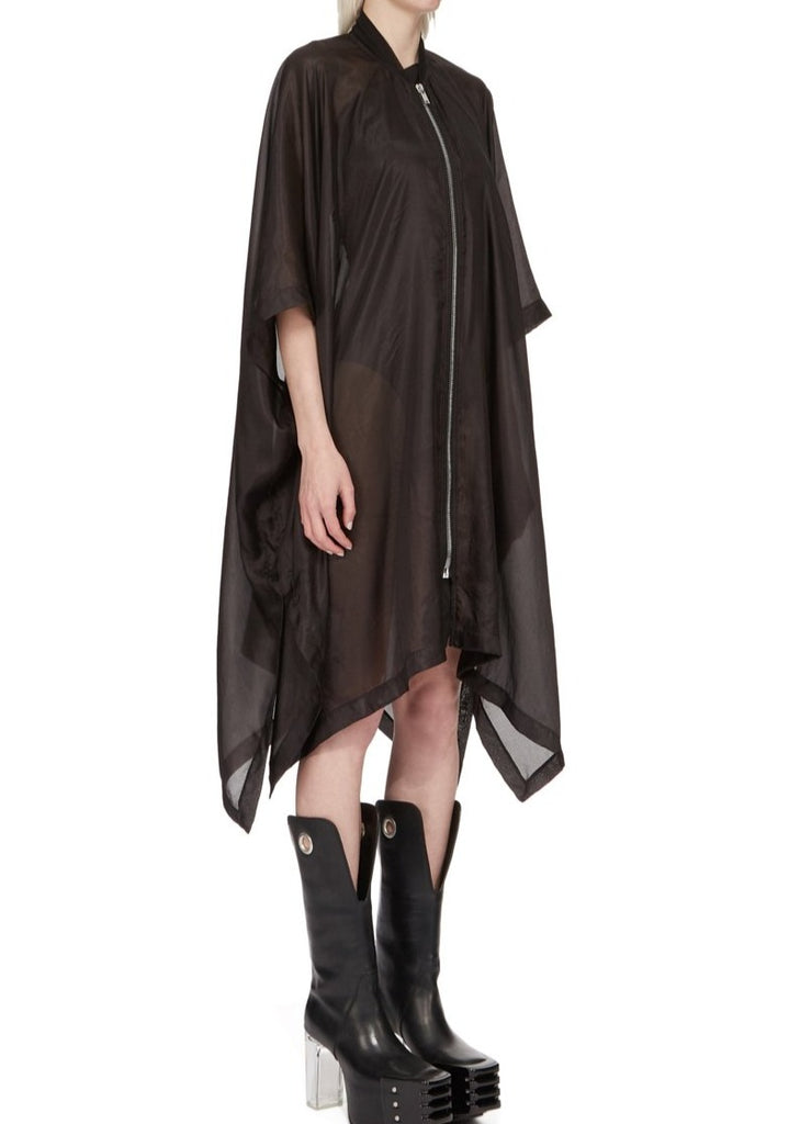 RICK OWENS SS24 LIDO SL PONCHO FLIGHT IN BLACK WASHED SILK HABOTAI