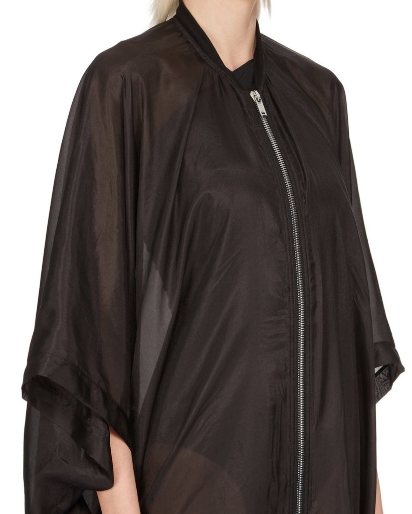 RICK OWENS SS24 LIDO SL PONCHO FLIGHT IN BLACK WASHED SILK HABOTAI