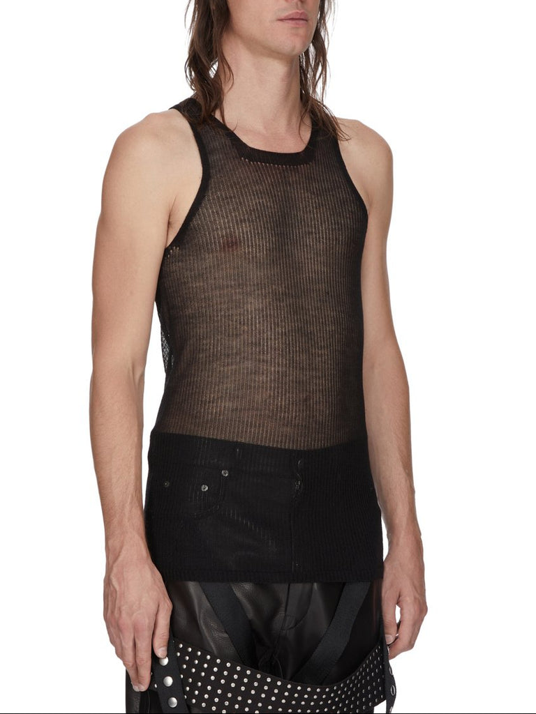 RICK OWENS SS26 TEMPLE KNIT TANK BLACK