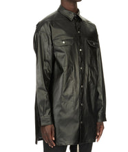 RICK OWENS SS24 OVERSIZED OUTERSHIRT IN BLACK COATED STRETCH DENIM