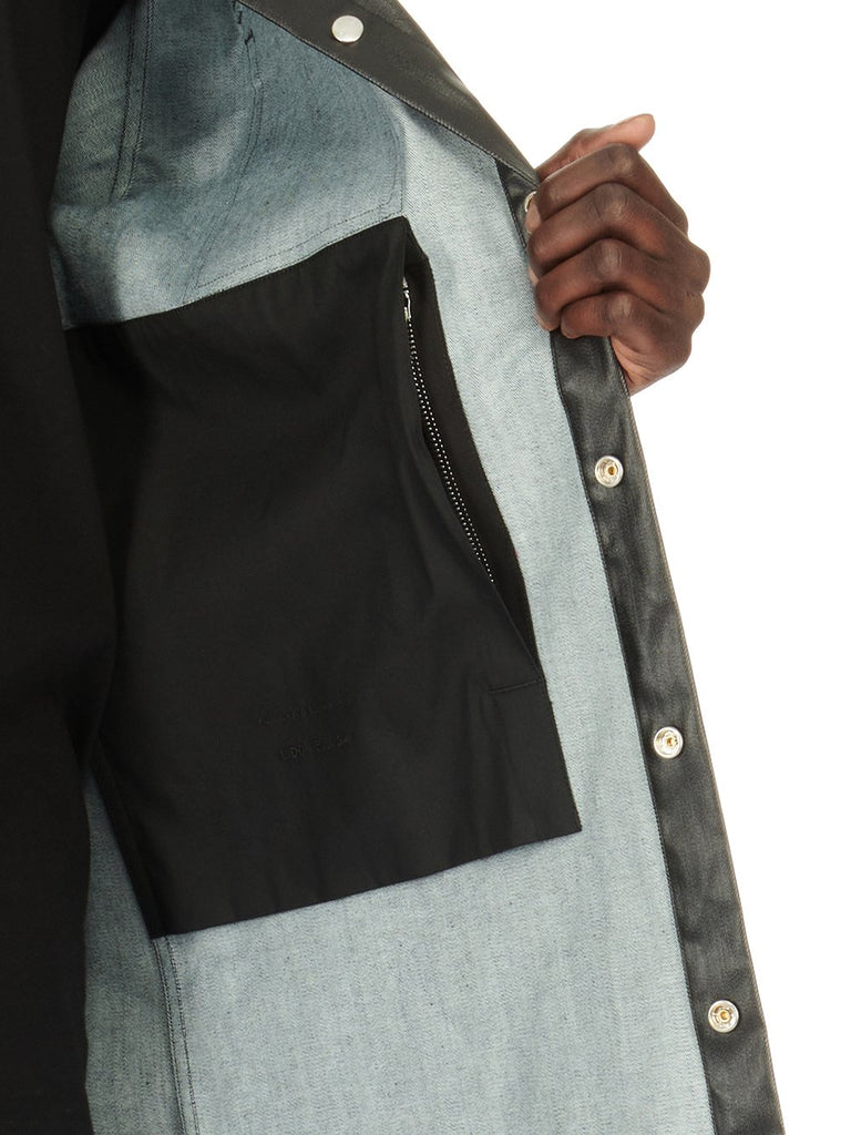 RICK OWENS SS24 OVERSIZED OUTERSHIRT IN BLACK COATED STRETCH DENIM