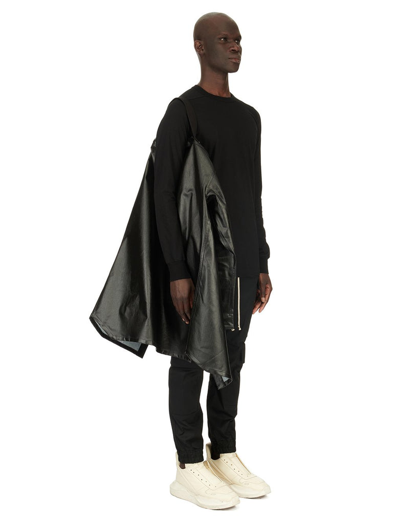 RICK OWENS SS24 OVERSIZED OUTERSHIRT IN BLACK COATED STRETCH DENIM