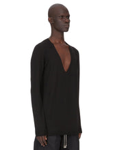 RICK OWENS SS26 TEMPLE OVERSIZE EXTREME V NECK IN BLACK LIGHTWEIGHT RASATO KNIT