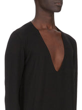 RICK OWENS SS26 TEMPLE OVERSIZE EXTREME V NECK IN BLACK LIGHTWEIGHT RASATO KNIT
