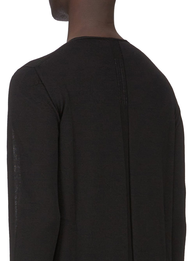 RICK OWENS SS26 TEMPLE OVERSIZE EXTREME V NECK IN BLACK LIGHTWEIGHT RASATO KNIT