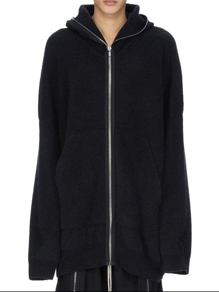 RICK OWENS FW25 CONCORDIANS GIMP HOODIE OVERSIZE IN BLACK ALPACA KNIT