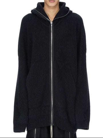 RICK OWENS FW25 CONCORDIANS GIMP HOODIE OVERSIZE IN BLACK ALPACA KNIT
