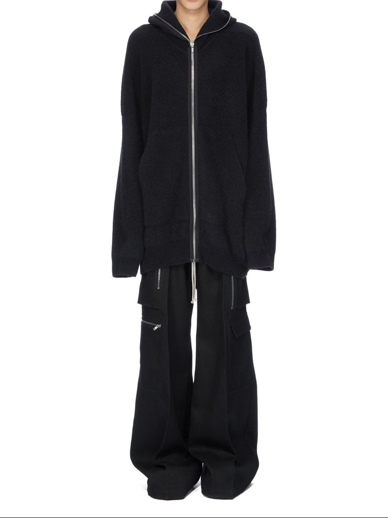 RICK OWENS FW25 CONCORDIANS GIMP HOODIE OVERSIZE IN BLACK ALPACA KNIT