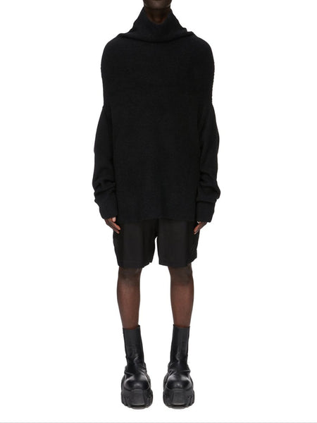 RICK OWENS FW25 CONCORDIANS SHROUD IN BLACK ALPACA KNIT
