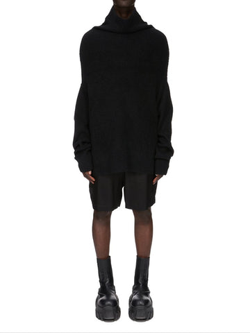 RICK OWENS FW25 CONCORDIANS SHROUD IN BLACK ALPACA KNIT
