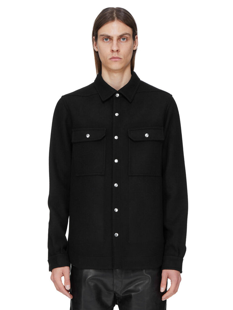 RICK OWENS FW26 TOWER OUTERSHIRT IN BLACK MELTON