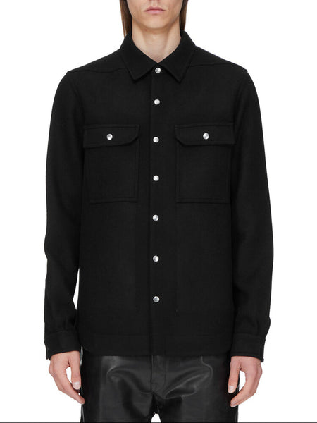 RICK OWENS FW26 TOWER OUTERSHIRT IN BLACK MELTON