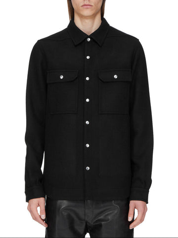 RICK OWENS FW26 TOWER OUTERSHIRT IN BLACK MELTON