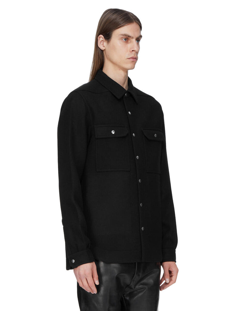 RICK OWENS FW26 TOWER OUTERSHIRT IN BLACK MELTON