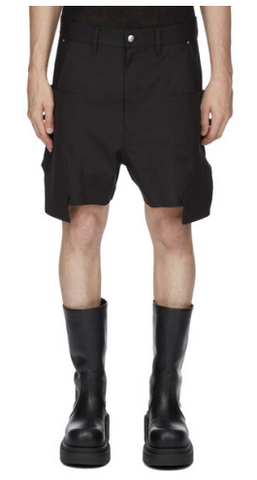 RICK OWENS SS24 LIDO RUNWAY STEFAN CARGO SHORTS IN BLACK