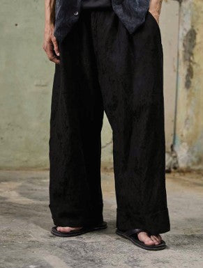 Andrea Ya’aqov Viscose Linen Cropped Wide Trousers Black