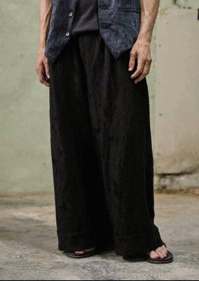 Andrea Ya’aqov Viscose Linen Cropped Wide Trousers Black