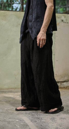 Andrea Ya’aqov Viscose Linen Cropped Wide Trousers Black